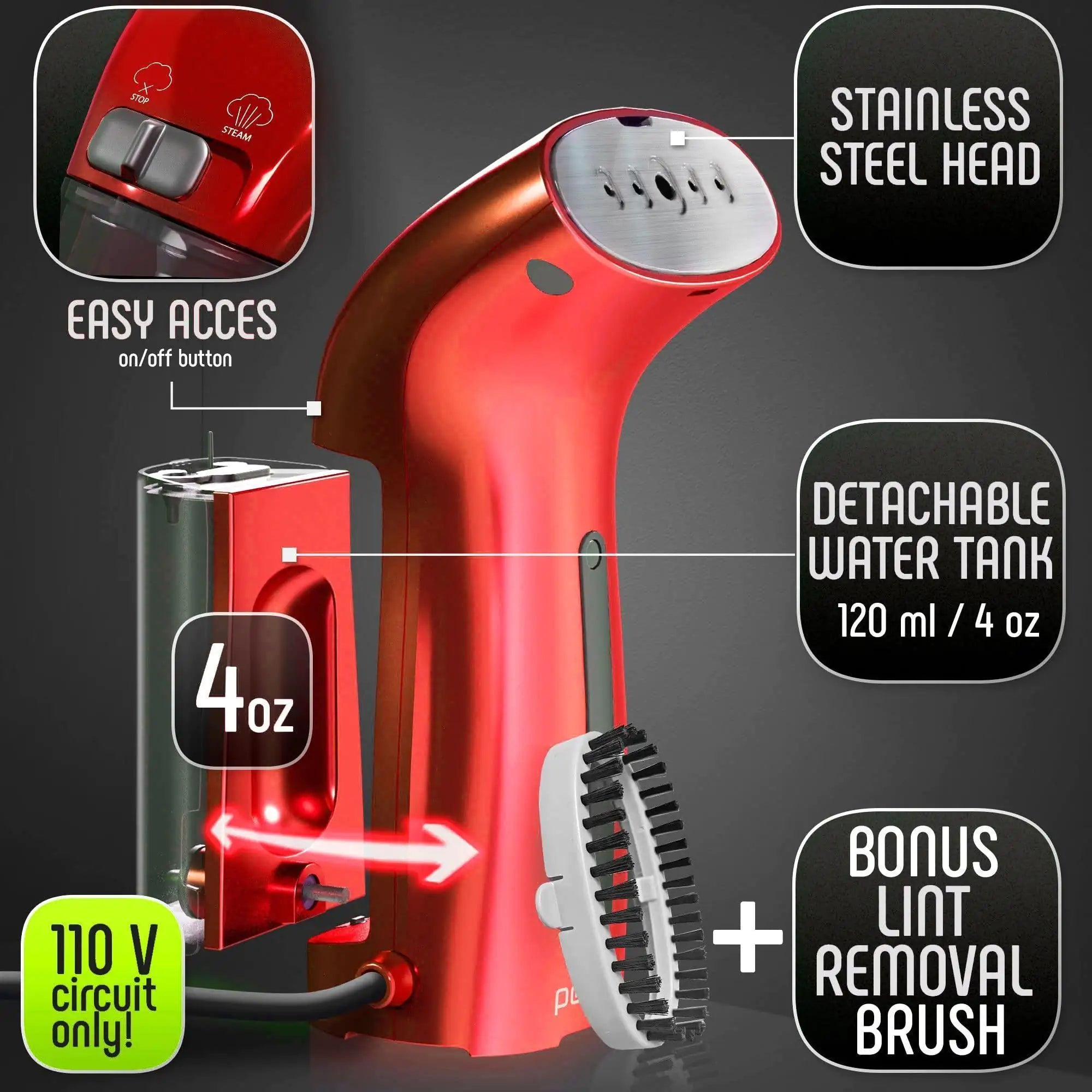 Clothing Steamer Travel Size Vacation Red Steam Iron Handheld Portable Garment