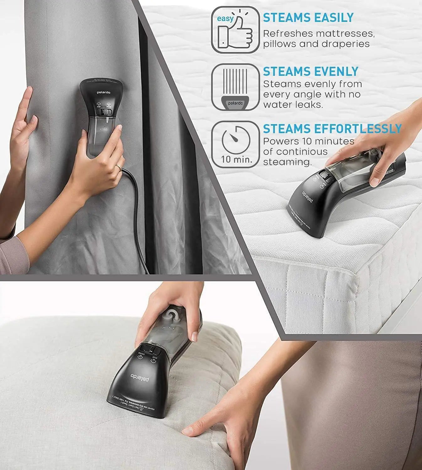 Steamer for Clothes Hand Held Portable Travel Garment Black Metal Steam Head