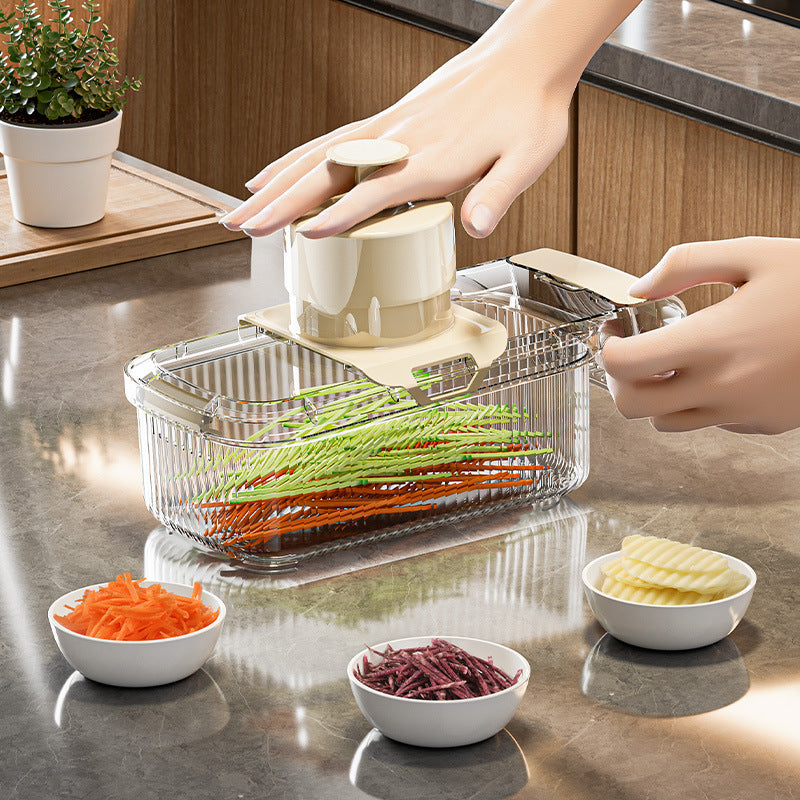 2-in-1 multifunctional vegetable cutter and drainer – sturdy manual food chopper