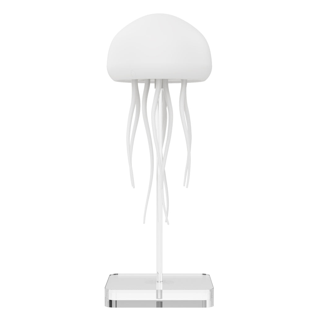 GlowJelly mood lamp with floating jellyfish in soft LED lighting on bedside table