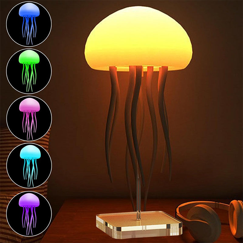 LED jellyfish night lamp on desk aesthetic room setup with ambient lighting