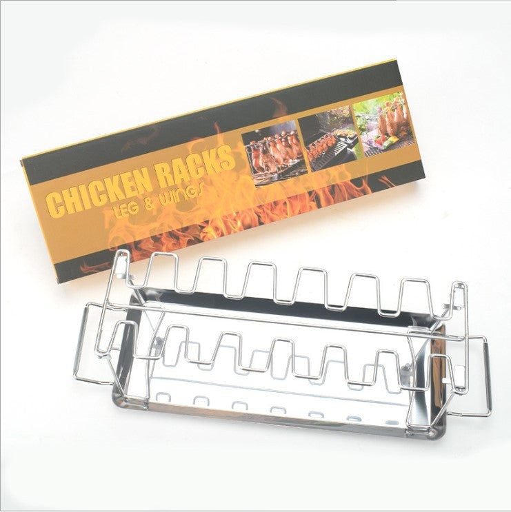 Stainless Steel BBQ Rib & Chicken Leg Rack – 14-Slot Non-Stick Grilling Basket