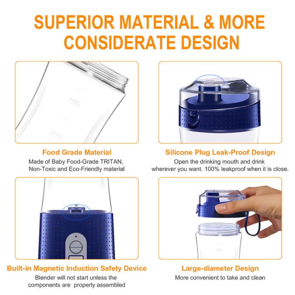 Portable USB rechargeable blender – personal single-serve travel juicer for shakes & smoothies