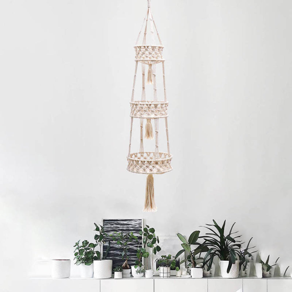 Three-tier hanging basket – flower and fruit storage organizer