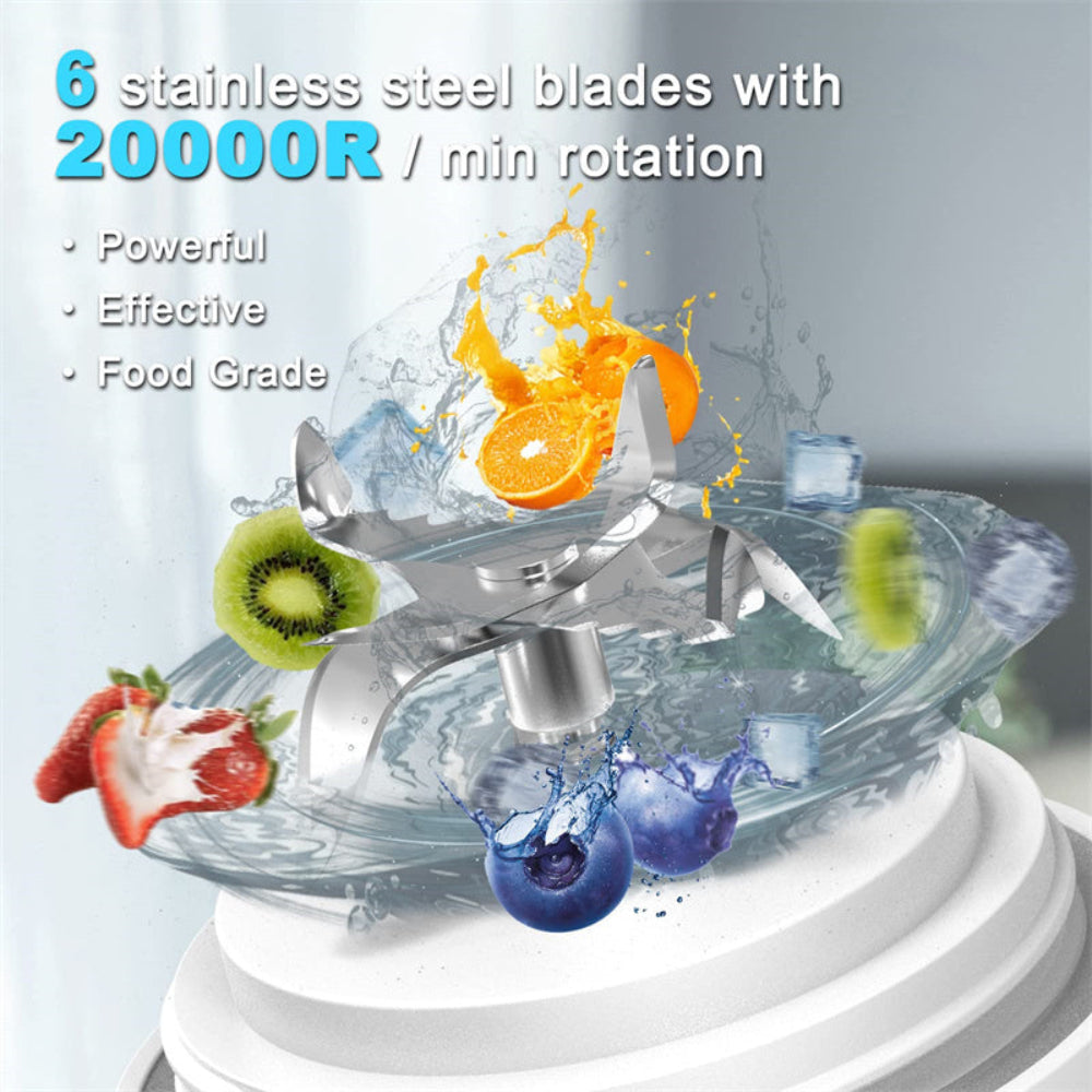 Portable 6-blade blender – personal juicer for shakes & smoothies, mini kitchen gadget