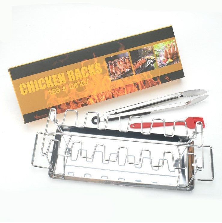 Stainless Steel BBQ Rib & Chicken Leg Rack – 14-Slot Non-Stick Grilling Basket